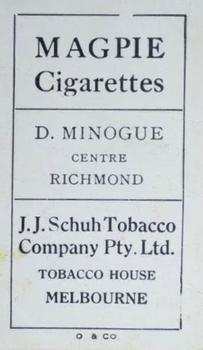1921 J.J.Schuh Magpie Cigarettes Victorian League Footballers #NNO Dan Minogue Back